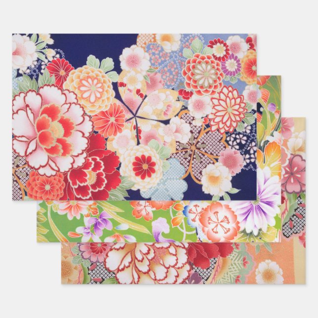 Japanisches Blumendesign Geschenkpapier Set (Set)