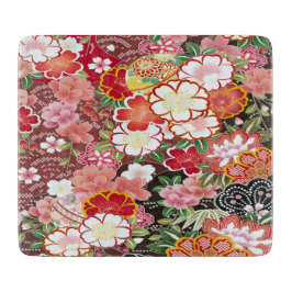 Japanisches Blumenkrebs Blossom Weißes Rotes Glas Schneidebrett