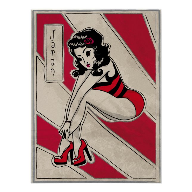 Japanisches Button Auf Heelsen Poster (Vorderseite)