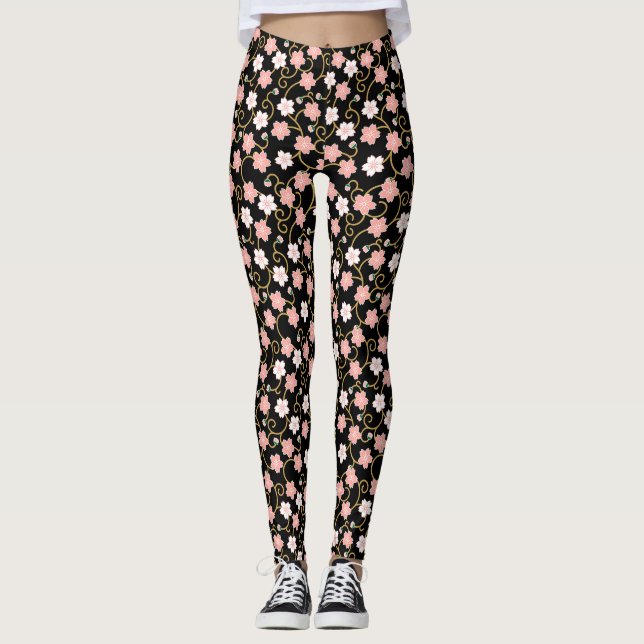 Japanisches Cherry Blossom Muster Leggings (Vorderseite)