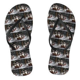 Japanisches Chin Snowy Sleigh Weihnachtsdekor Flip Flops