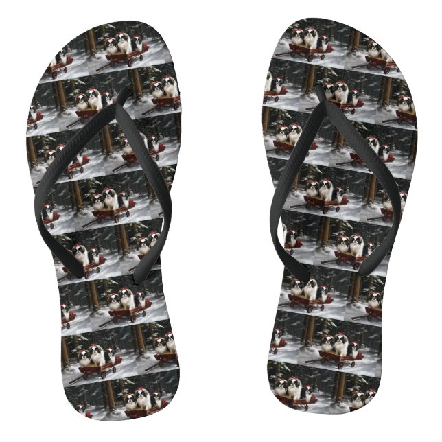 Japanisches Chin Snowy Sleigh Weihnachtsdekor Flip Flops (Fußbett)