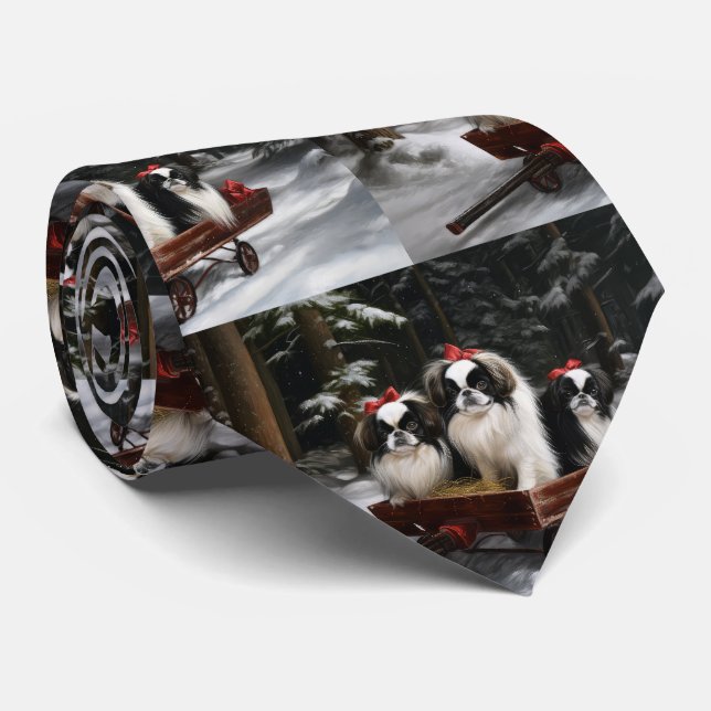 Japanisches Chin Snowy Sleigh Weihnachtsdekor Krawatte (Gerollt)
