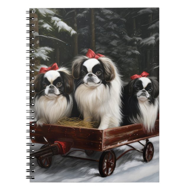 Japanisches Chin Snowy Sleigh Weihnachtsdekor Notizblock (Vorderseite)