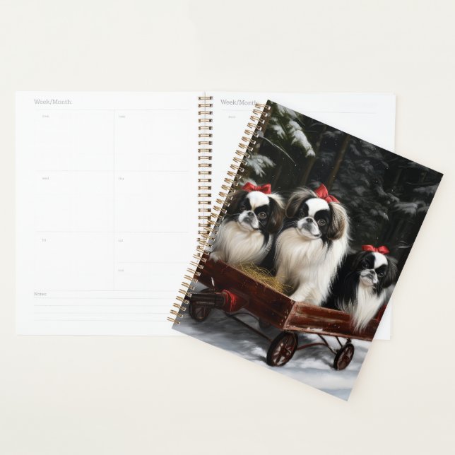 Japanisches Chin Snowy Sleigh Weihnachtsdekor Planer (Anzeige)