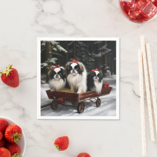 Japanisches Chin Snowy Sleigh Weihnachtsdekor Serviette