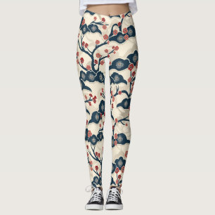 Japanisches Chiyogami Ume Roter Korallen Indigo Cr Leggings