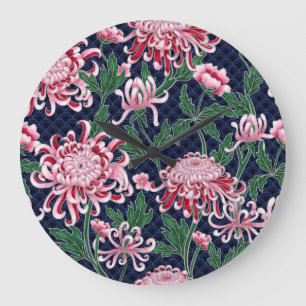 Japanisches Chrysanthemen-Pfingstrosen-Vintage-Mus Große Wanduhr