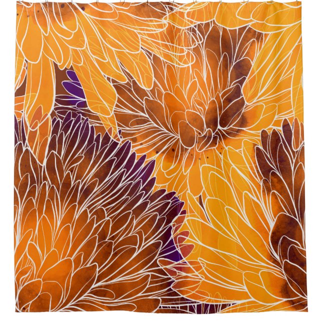 Japanisches Chrysanthemum: Aquarellfarbenes Nahtlo Duschvorhang (Vorderseite)
