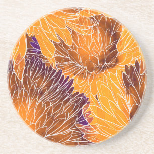 Japanisches Chrysanthemum: Aquarellfarbenes Nahtlo Getränkeuntersetzer