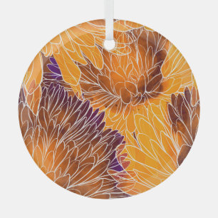 Japanisches Chrysanthemum: Aquarellfarbenes Nahtlo Ornament Aus Glas