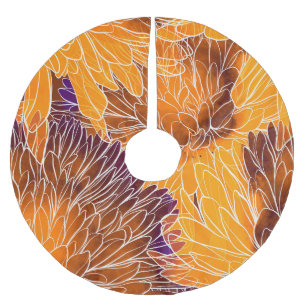 Japanisches Chrysanthemum: Aquarellfarbenes Nahtlo Polyester Weihnachtsbaumdecke