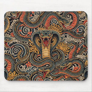 Japanisches Cobra-Irezumi-Tätowierungsmuster Mousepad