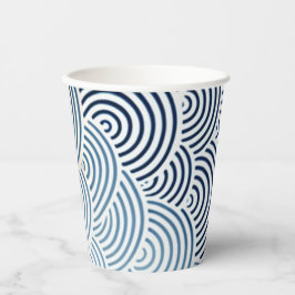japanisches Design mit Meereswellen-Blau und Weiß Pappbecher