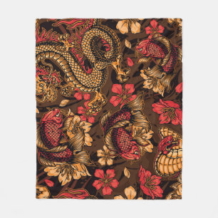Japanisches Drachen-Koi-Muster. Fleecedecke