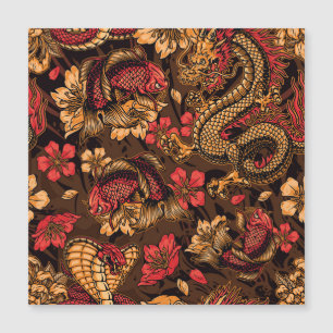 Japanisches Drachen-Koi-Muster. Magnetkarte