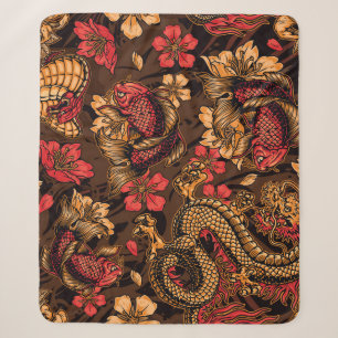 Japanisches Drachen-Koi-Muster. Sherpadecke