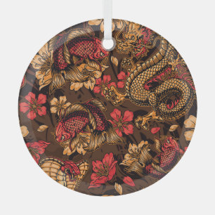 Japanisches Drachenkoi-Muster. Ornament Aus Glas