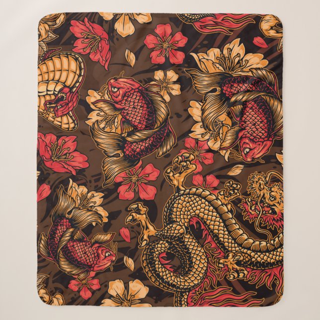 Japanisches Drachenkoi-Muster. Sherpadecke (Vorderseite)