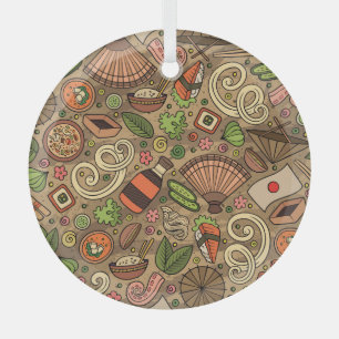 Japanisches Essen: Cute Hand Drawn Ornament Aus Glas
