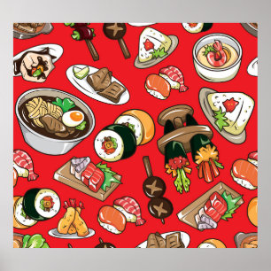 Japanisches Essen: Nahtloses kulturelles Muster Poster