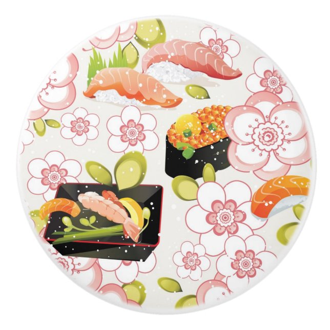 Japanisches Essen: Sushi-Muster 2 Keramikknauf (Vorderseite)