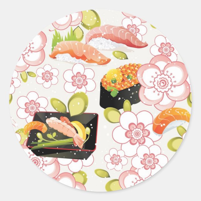 Japanisches Essen: Sushi Muster 2 Runder Aufkleber (Vorderseite)