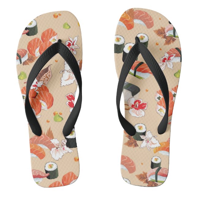 Japanisches Essen: Sushi-Muster 3 Flip Flops (Fußbett)