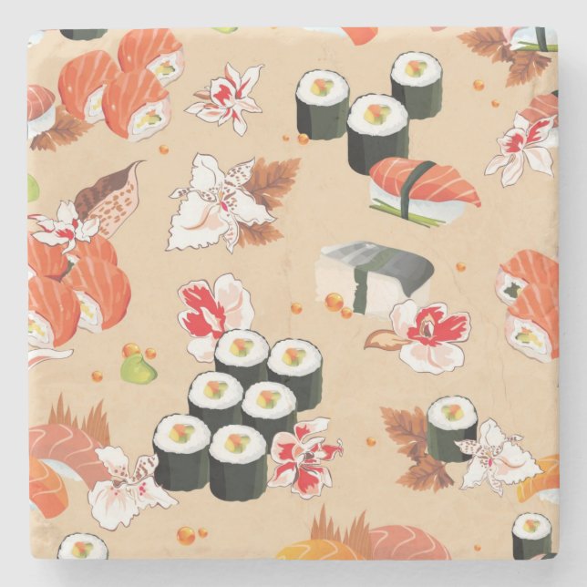 Japanisches Essen: Sushi-Muster 3 Steinuntersetzer (Vorderseite)