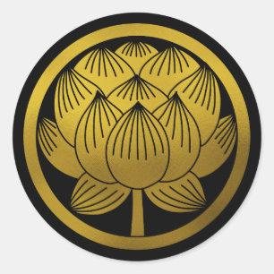 Japanisches Familienwappen-Lotus Runder Aufkleber