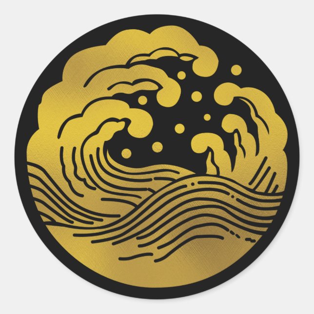 Japanisches Familienwappen-Wave Runder Aufkleber (Vorderseite)