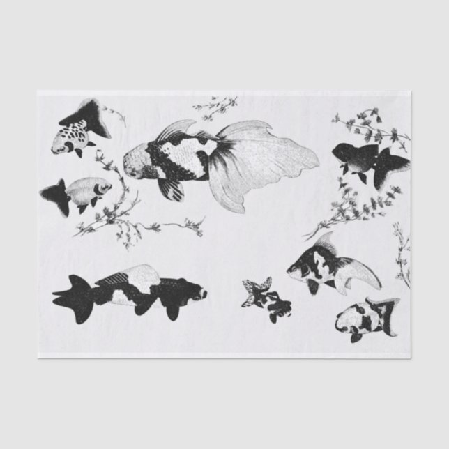 JAPANISCHES FISCH-DRUCK Seidenpapier SCHWARZWEISS (Vorderseite)