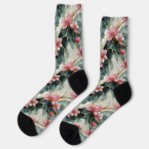Japanisches Florales Rosa Gold Socken