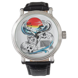 Japanisches Fußball-Katzengeschenk für Anime- und Armbanduhr
