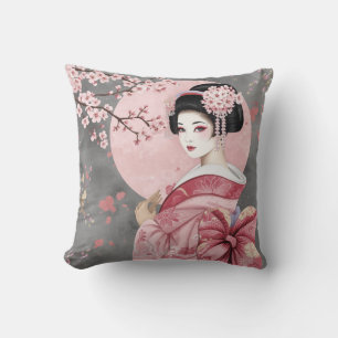 Japanisches Geisha-Mädchen & Kirschblüten Kissen