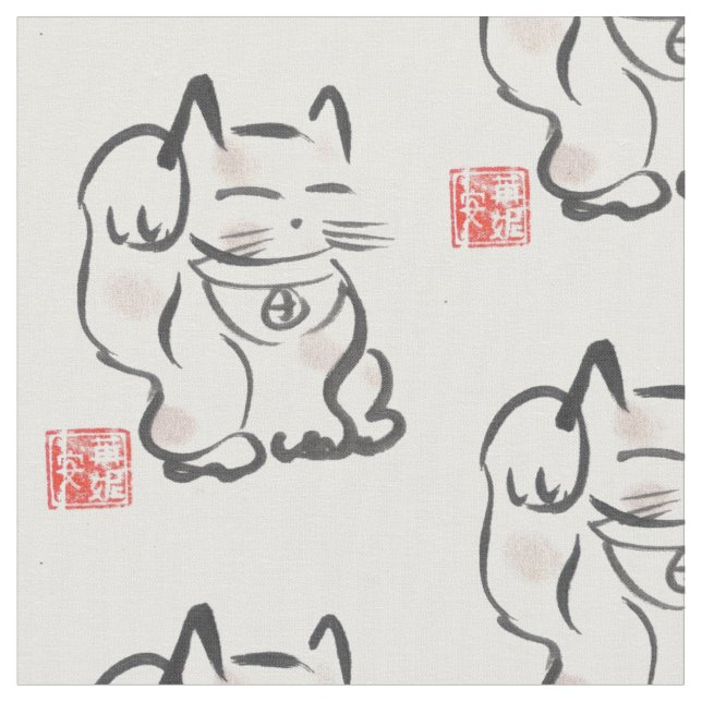 Japanisches glückliches Katze Maneki Neko Gewebe Stoff (Nahaufnahme)