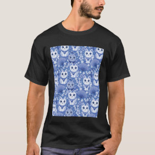 Japanisches Glückskatze-Muster Blau und Weiß T-Shirt