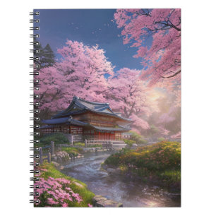 Japanisches Holzhaus am Ufer Notizblock