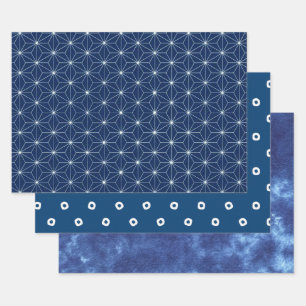 japanisches Indigo-Design Geschenkpapier Set
