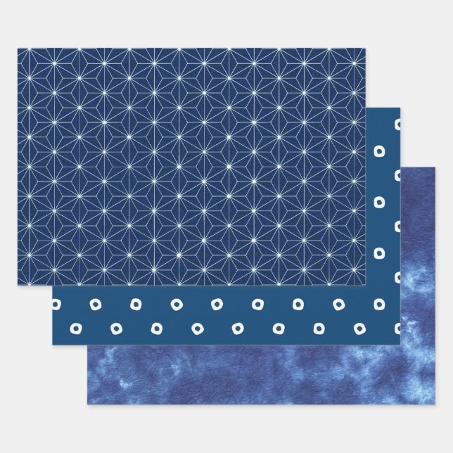 japanisches Indigo-Design Geschenkpapier Set (Set)