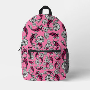 Japanisches Indigo-Rosa-Karpfen-Volkskunstmuster Bedruckter Rucksack