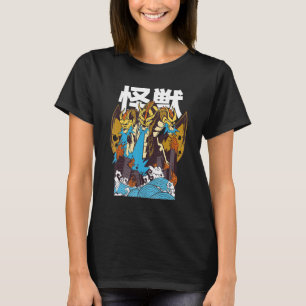 Japanisches Kanji-Drache zerstört brennendes Stadt T-Shirt