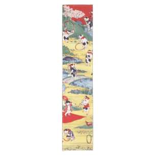 Japanisches Katzen Land, Utagawa Kunitoshi Kurzer Tischläufer