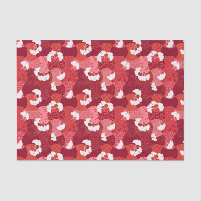 Japanisches Kimono Pattern Red Ginkgo Patchwork Seidenpapier (Vorderseite)