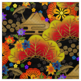 japanisches Kimono-Stoffmuster auf schwarz Stoff