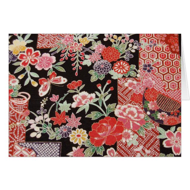 Japanisches KIMONO Textil, Blumenmuster (Vorderseite (Horizontal))