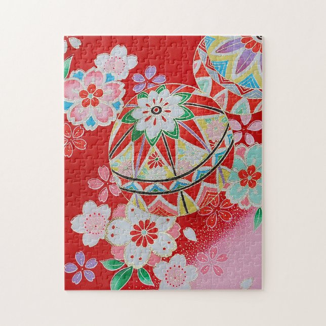 Japanisches KIMONO Textil, Blumenmuster (Vertikal)