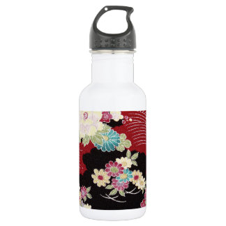 Japanisches KIMONO Textil, Blumenmuster Edelstahlflasche