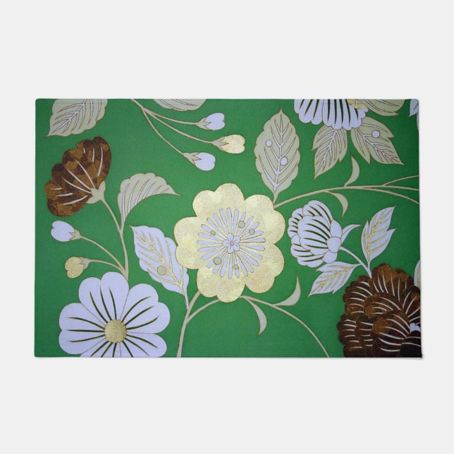 Japanisches KIMONO Textil, Blumenmuster Fußmatte (Vorderseite)