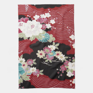 Japanisches KIMONO Textil, Blumenmuster Geschirrtuch